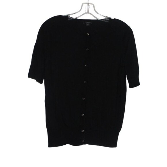 Ann Taylor Women's Short Sleeve Button Front Black Cardigan Sweater PM - Picture 2 of 4
